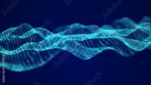 Blue wave. Abstract technology background. Science background. Big data. 3d rendering. Network connection. © Alina