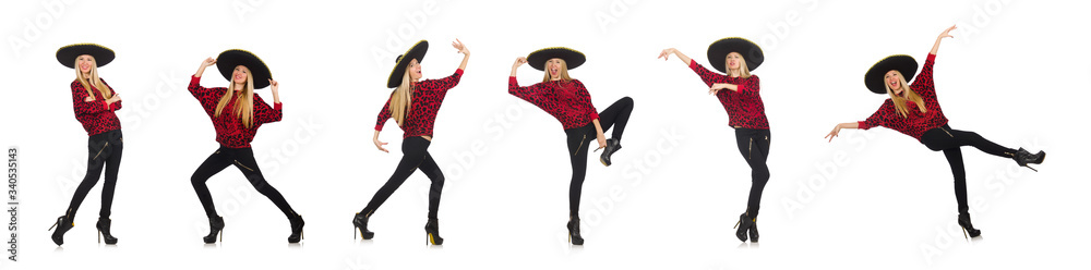 Funny mexican woman wearing sombrero isolated on white Funny mexican woman wearing sombrero isolated on white
