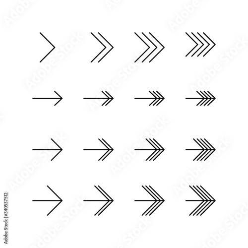 Set of arrow line icon design, black outline vector icons, isolated against the white background, forward mark vector illustration.