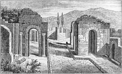 illustration of the gate of Herculaneum in Pompeii, designed by Gian Battista Piranesi in the early 1800s photo