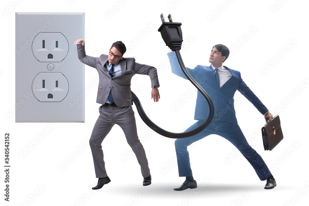 Businessman losing energy to work Businessman losing energy to work