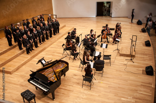 Concert of voice and orchestra. Musicians and singers.