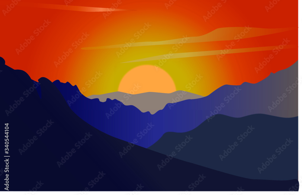 Landscape. Sunset in mountains.