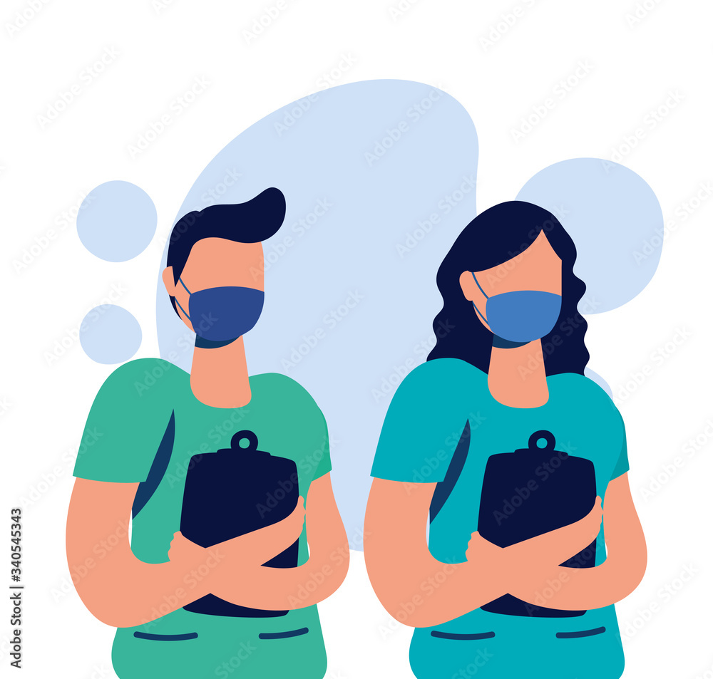 doctors couple with face masks characters doctors couple with face masks characters