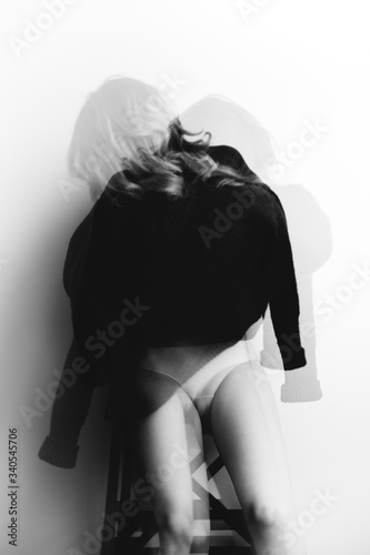 Canvas Print Black and white art fashion surrealistic portrait of beautiful woman, fashion st