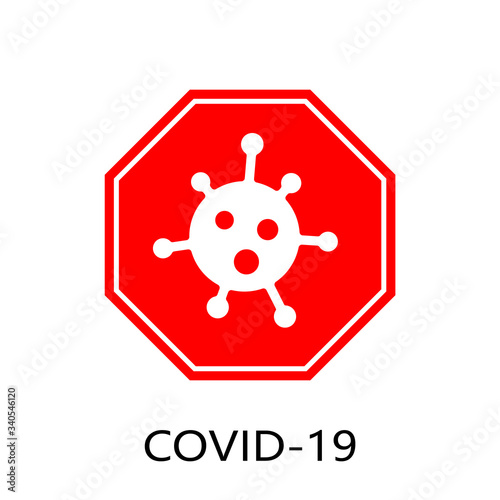Coronavirus 2019-nCoV. Corona virus icon. Red sign isolated on white background. Stop pathogen respiratory infection. Design bacteria. Influenza pandemic Corona-virus prevention Vector illustration