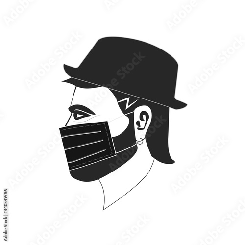 Man s face as illustration with virus protection mask and hat eps10
