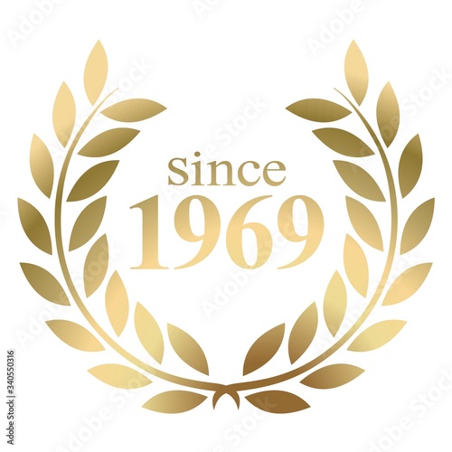 Year 1969 gold laurel wreath vector isolated on a white background 