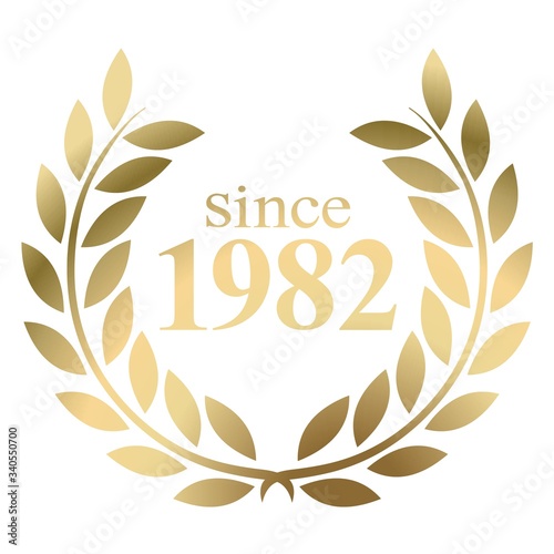 Year 1982 gold laurel wreath vector isolated on a white background 