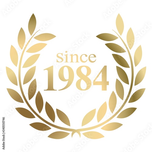 Year 1984 gold laurel wreath vector isolated on a white background 