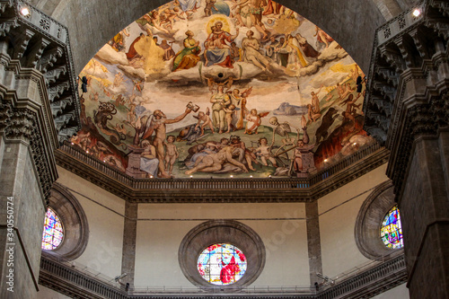  Florence - Duomo .The Last Judgement. Inside the cupola: 3600 m2 of frescoes, created by Giorgio Vasari and Federico Zuccari, who worked there from 1572 to 1579. photo