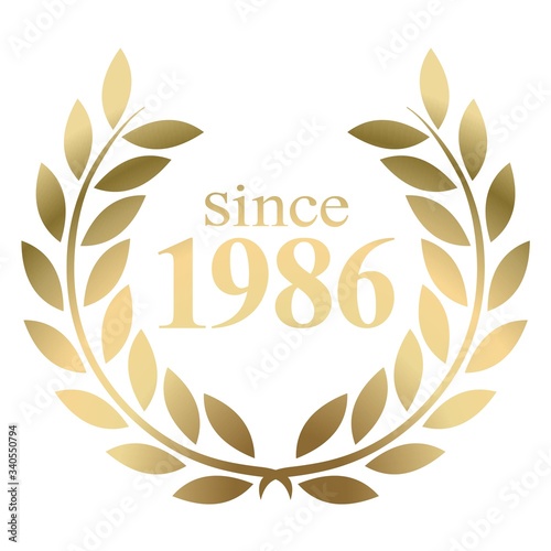 Year 1986 gold laurel wreath vector isolated on a white background 