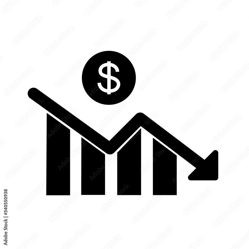 Dollar decrease statistics symbol vector design isolated on white background.
Dollar decrease statistics symbol vector design isolated on white background.