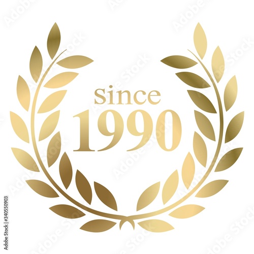 Year 1990 gold laurel wreath vector isolated on a white background 