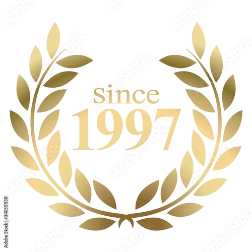 Year 1997 gold laurel wreath vector isolated on a white background 