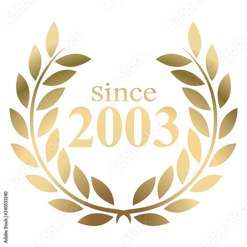 Year 2003 gold laurel wreath vector isolated on a white background 