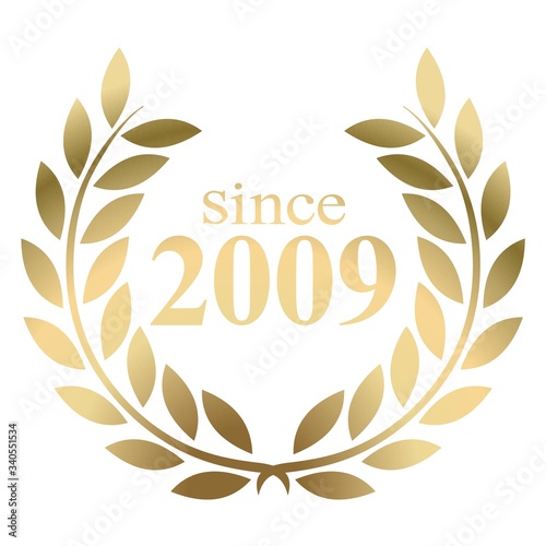 Year 2009 gold laurel wreath vector isolated on a white background  photo