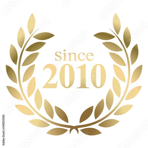 Year 2010 gold laurel wreath vector isolated on a white background 