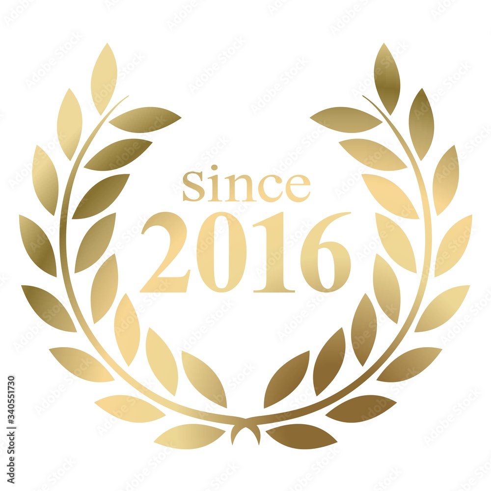 Year 2016 gold laurel wreath vector isolated on a white background 