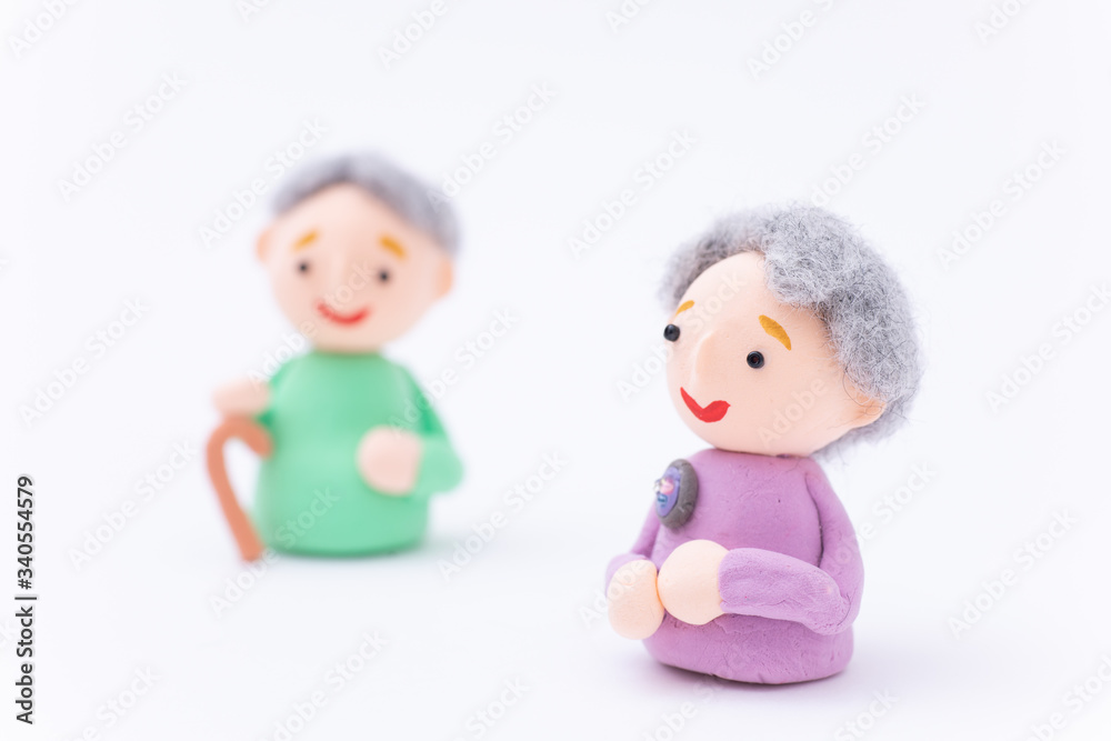 手作り紙粘土人形 仲の良い老夫婦 手作り紙粘土人形 仲の良い老夫婦