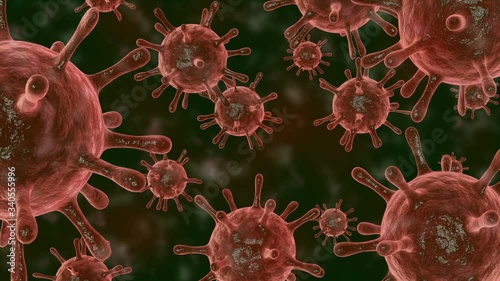 3D virus cells concept. Viral disease outbreak. Bacteria abstract background. Pathogen respiratory influenza. Flying Covid virus cells