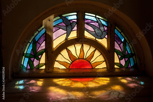 Stained glass window sunrise