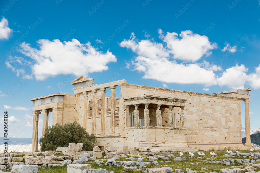 Detail of caryatids statues on the Parthenon on Acropolis Hill, Athens, Greece