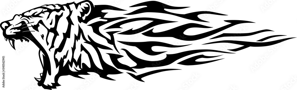 Tiger Abstract Flame, Lunging Predator Animal Tiger Abstract Flame, Lunging Predator Animal