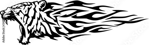 Tiger Abstract Flame, Lunging Predator Animal