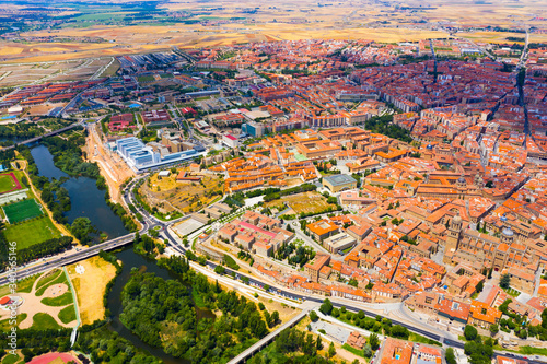 Aerial view of Salamanca Cathedral and historical center of city