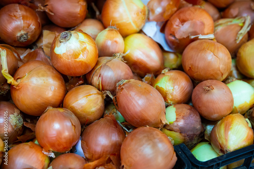Onions on market display