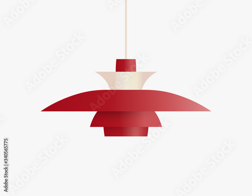 Ceiling lamp for scandinavian interior, classic danish interior furniture object for soft and warm home lighting, lamp over table, flat realistic vector illustration