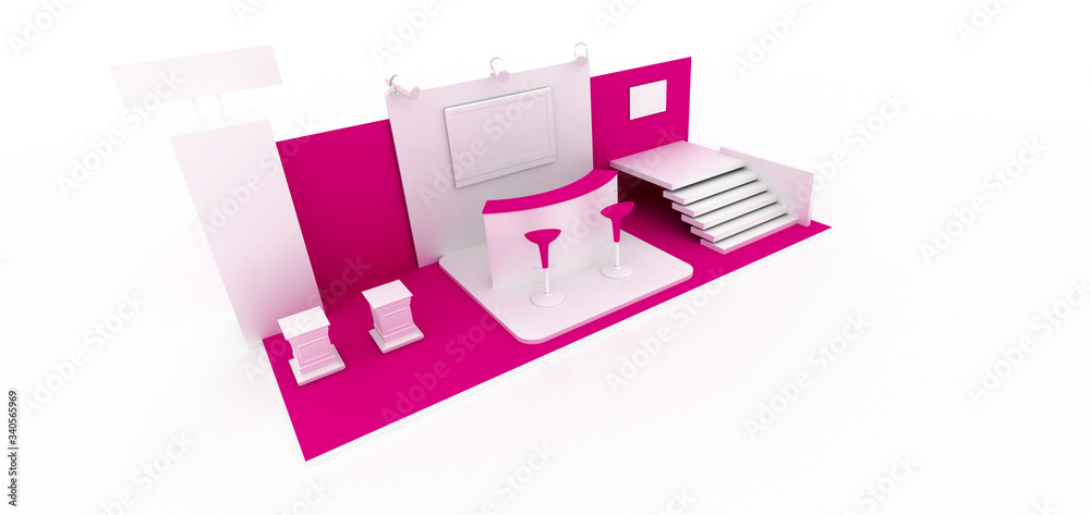 Corporate booth, isolated on white, with copy space. Original 3d rendering Corporate booth, isolated on white, with copy space. Original 3d rendering