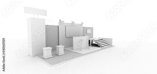 Corporate booth, isolated on white, with copy space. Original 3d rendering