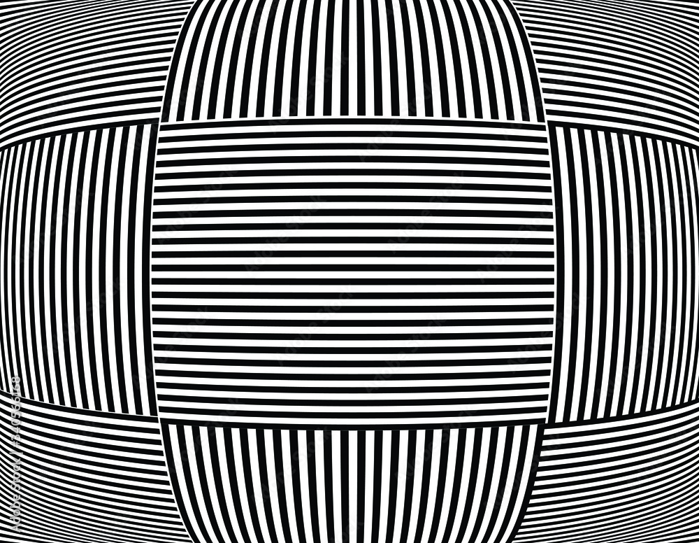 Line art optical art. Psychedelic background. Monochrome background. Optical illusion style. Black dark background. Modern pattern. Abstract graphic texture. Graphic ornament. Vector template Line art optical art. Psychedelic background. Monochrome background. Optical illusion style. Black dark background. Modern pattern. Abstract graphic texture. Graphic ornament. Vector template