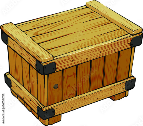 small closed wooden box in with visible three sides isolated on white. Vector illustration