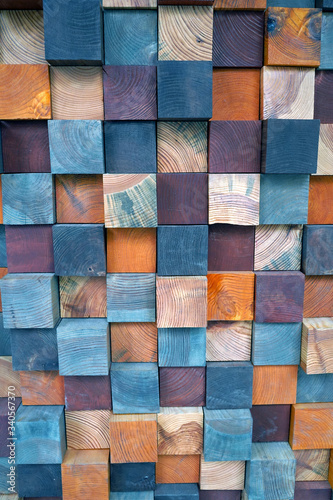 Background with colorful wooden beams cubic shape. Beautiful texture for your design. © Andrii