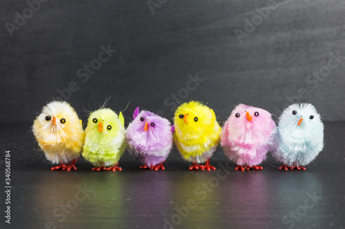 Slika na platnu group of colorful chenille easter chicks