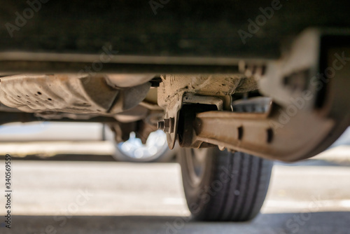 detail of suspension under a car
