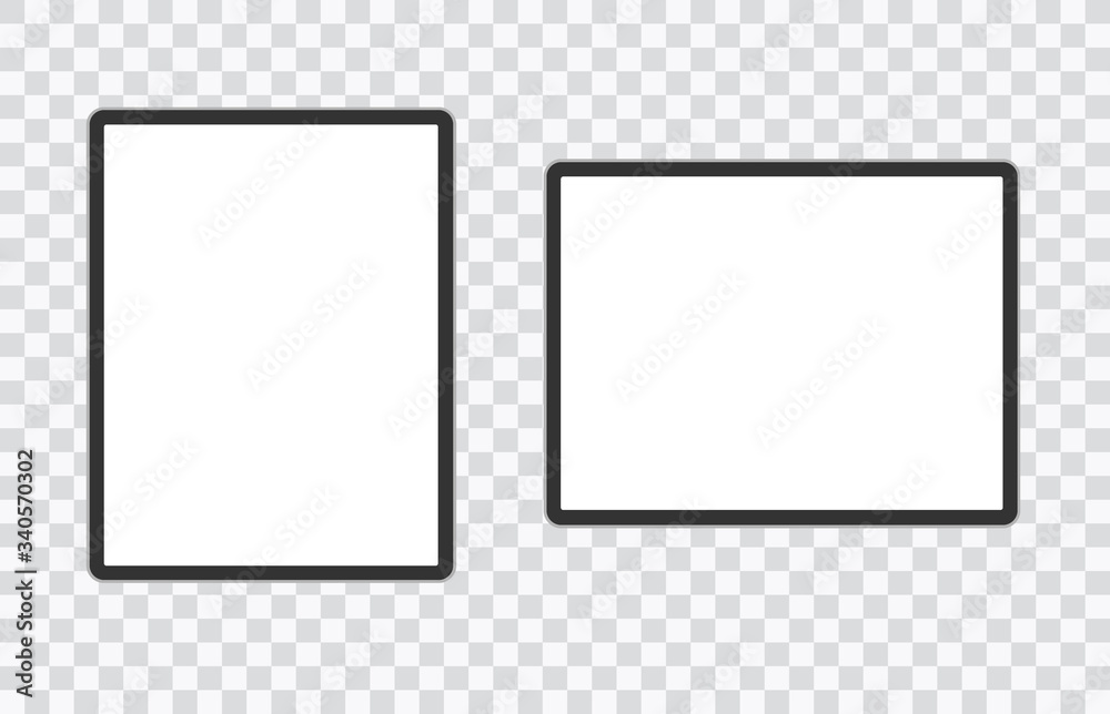 Horizontal and vertical black tablet computer mockup isolated on white background - front view. Vector illustration Horizontal and vertical black tablet computer mockup isolated on white background - front view. Vector illustration