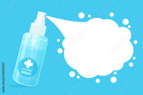 Spray alcohol in the air in the shape of a blank cloud box for your content. Corona virus sterilization concept.