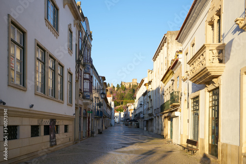 Tomar main street beautiful historic buildings, in Portugal
