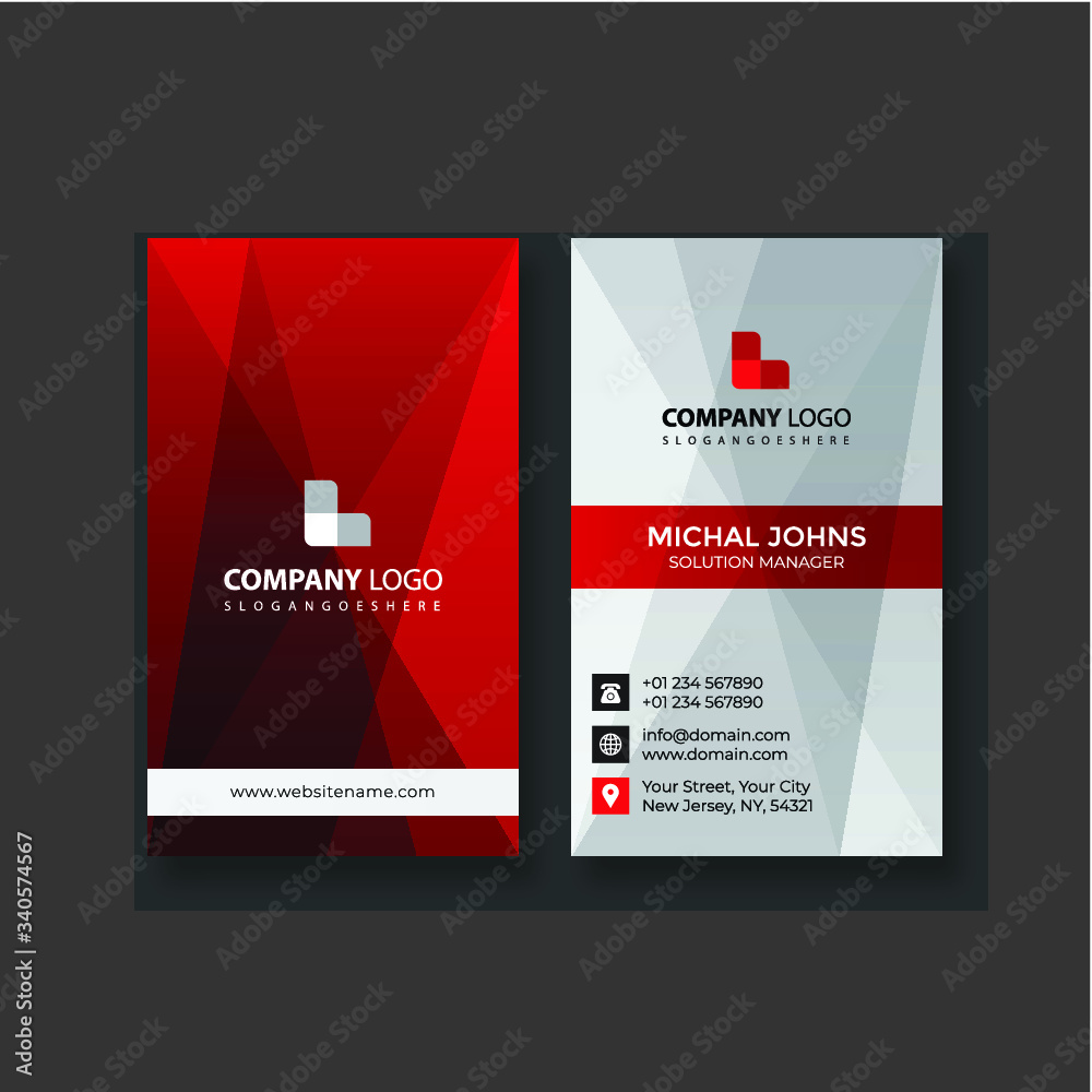 Vertical abstract red and silver business card design template Stock ...