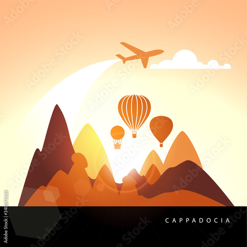 Cappadocia, Turkey detailed silhouette. Trendy vector illustration, flat style. Stylish colorful landmarks. The concept for a web banner. Business icon