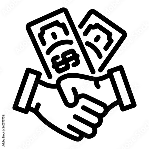 Handshake and money icon. Outline handshake and money vector icon for web design isolated on white background