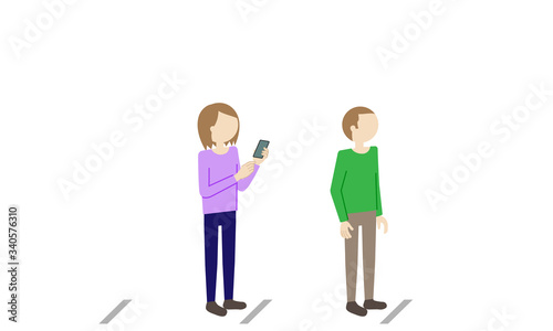 Illustration of people keeping social distance to prevent the spread of infectious diseases (color)