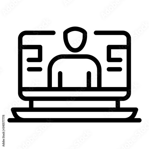 Person on laptop screen icon. Outline person on laptop screen vector icon for web design isolated on white background