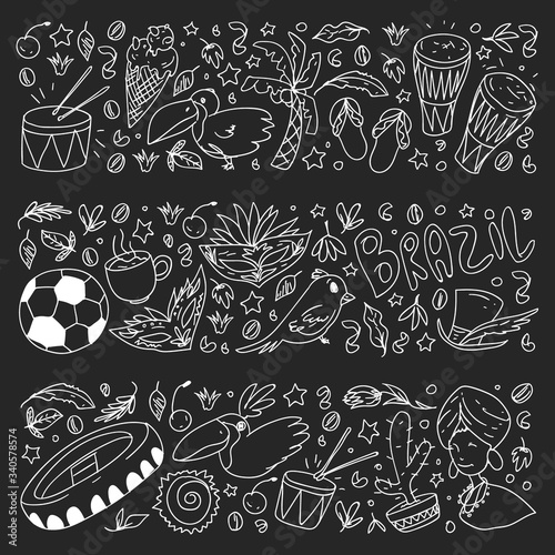 Rio de janeiro Brazil. Vector pattern with national symbols.
