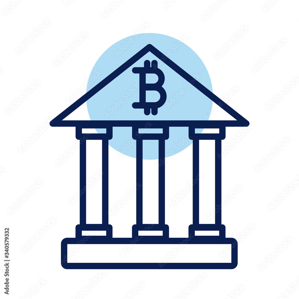 bank building with bitcoin crypto currency line style