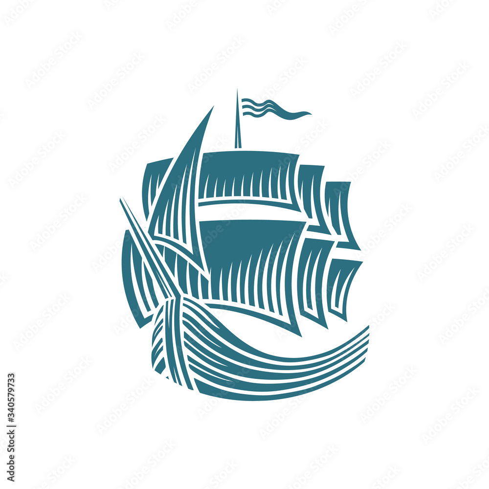 Naklejka premium ship on a white background